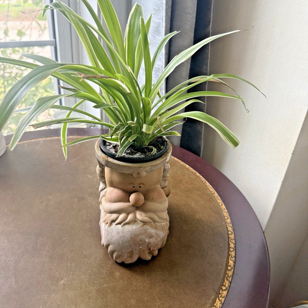 Vintage Glazed Stoneware Santa Face Planter Boot